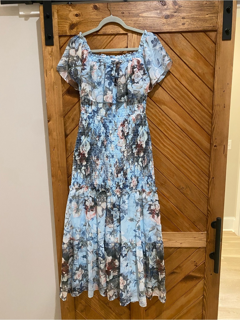Baltic Born Light Blue Floral Off-Shoulder Maxi Dress